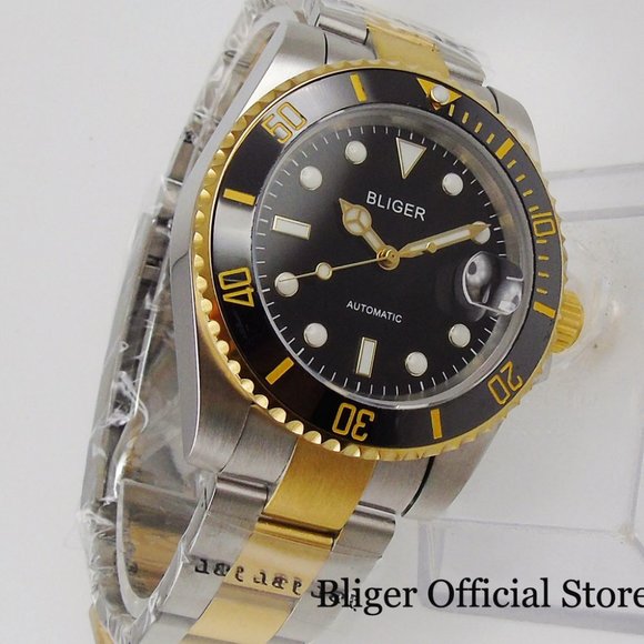 Gold Coated Self Winding Men Wristwatch Sapphire
